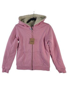 NEW Mini Boden Girls Pink Hooded Sherpa Lined Zip-Up Jacket Size 12-13 Years